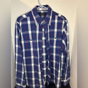 Blue Plaid Ralph Lauren Button Down Large US-RL Naval Res.
